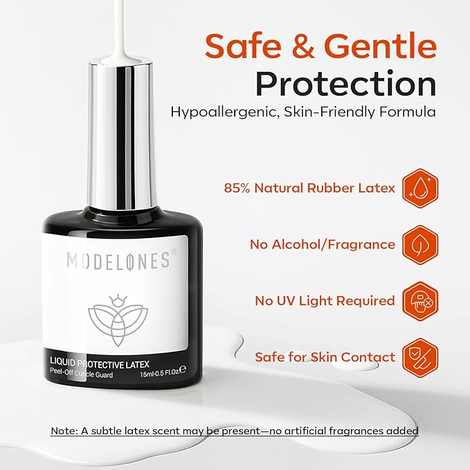 modelones Gel Polish Liquid Latex for Nails, 15 ml Peel Off Nail Polish Barrier with Stick, Fast Dry Cuticle Guard, Protector for Fingers