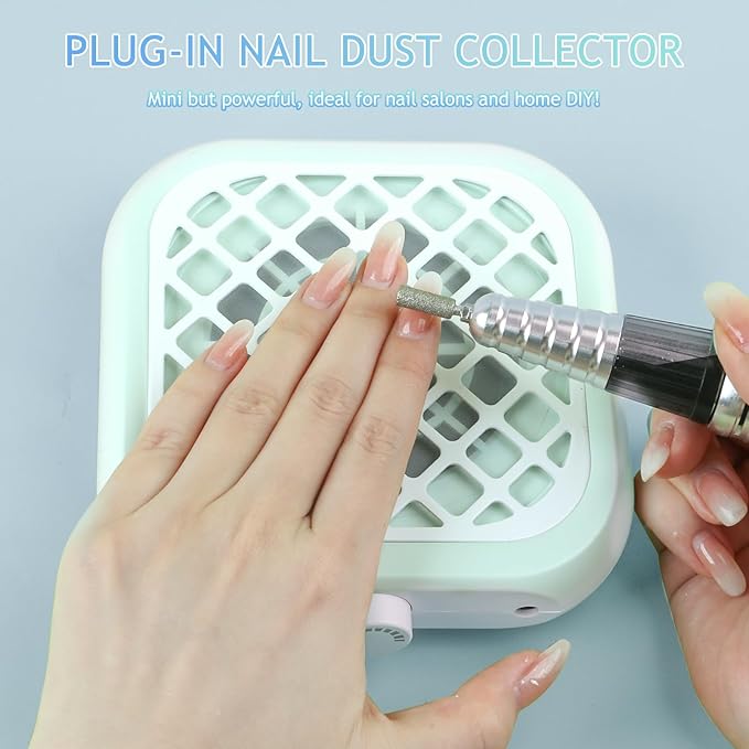 Mini Nail Dust Collector, Compact Nail Vacuum Fan Dust Collector for Beginner with 30PCS Filter Pads, Powerful Dust Suction Machine for Acrylic Nail Polishing Salon Home, Plug-in (Green)