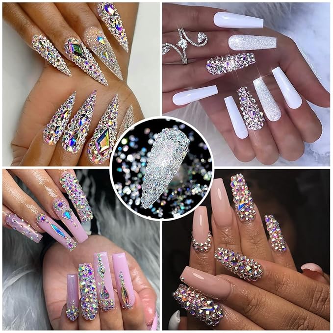 4080Pcs Crystal AB Nail Rhinestones 1.5-4mm More Quantity Glass Iridescent Flatback Gems for Nails Round Beads Stones Diamonds jewels Nail Art Charms for Nails Face Eyes Makeup Tumblers Crafts