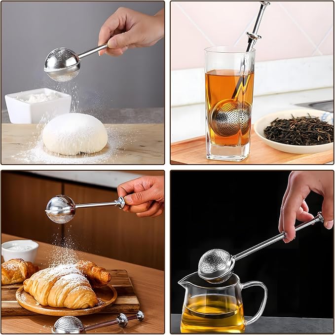Flour Duster powder sugar shaker duster Stainless Steel Sugar Pick Up and Dust Flour Sifter Powder Sifter with Spring Handle for Baking 2PCS