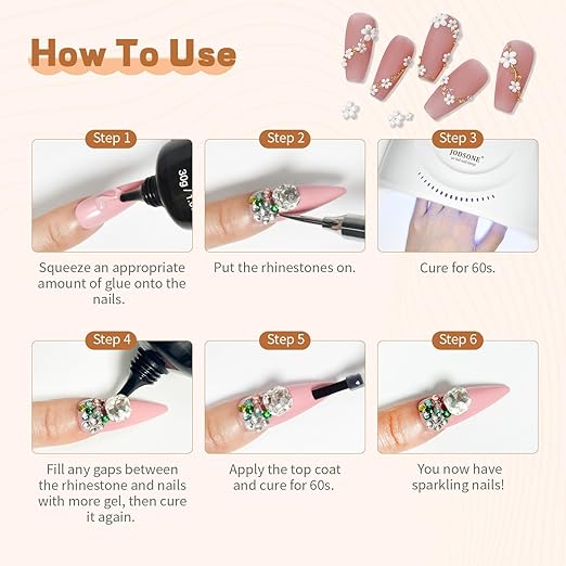 JODSONE 30g Super Strong Gel Rhinestone Glue for Nail Charm, 3D Bling Decoration Art - Cured Need Beauty Gift