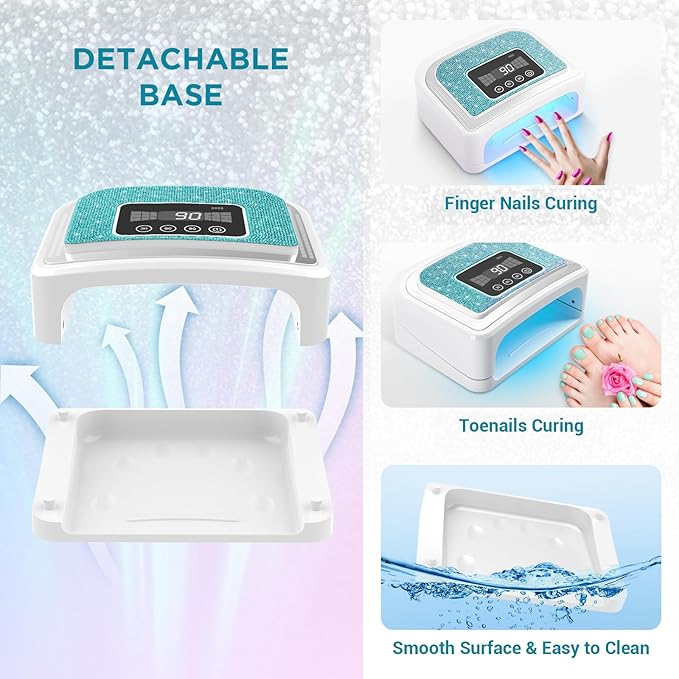 Aedavey Cordless Nail Lamp, Rechargeable UV Nail Lamp for Gel Nails, LED Nail Lamp with 4 Timer Modes, Gel Nail Light Decorate with Sparkling Nail Rhinestones Diamond (Sparkly Blue Diamond)