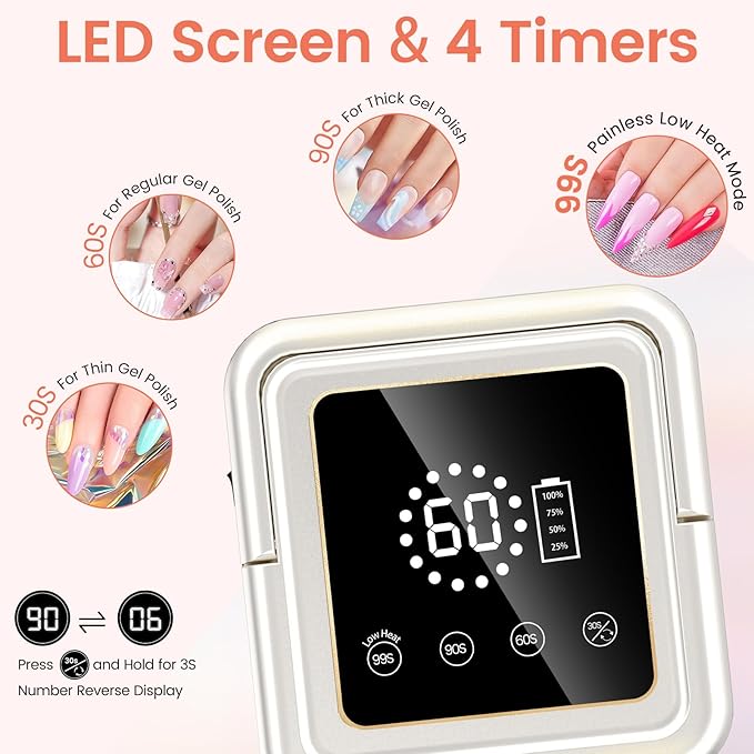 Subay UV Nail Lamp 108W, UV Light for Gel Nail Polish, Cordless LED Nail Lamp with 36 Beads & Touch Display, Nail Light with 4 Timer Modes & Auto Sensor, Fast Curing Nail Dryer for Salon & Home, White