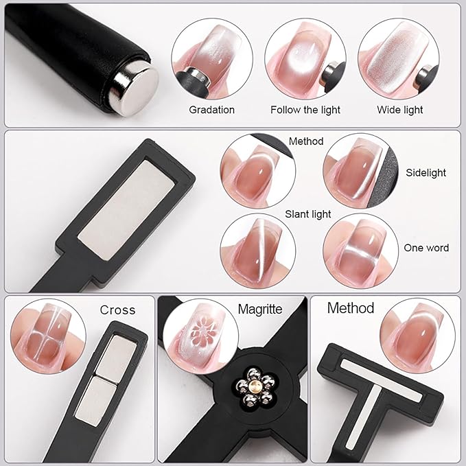 Cat Eye Nail Magnet Tool - Quick Rabbit, Heart Effect, Y-Shaped Magnet for Nails, Heart Cat Eye Gel Nail Polish Magnet Stick, Magnetic Nail Art Tools for DIY Home Studio Salon - 10pcs