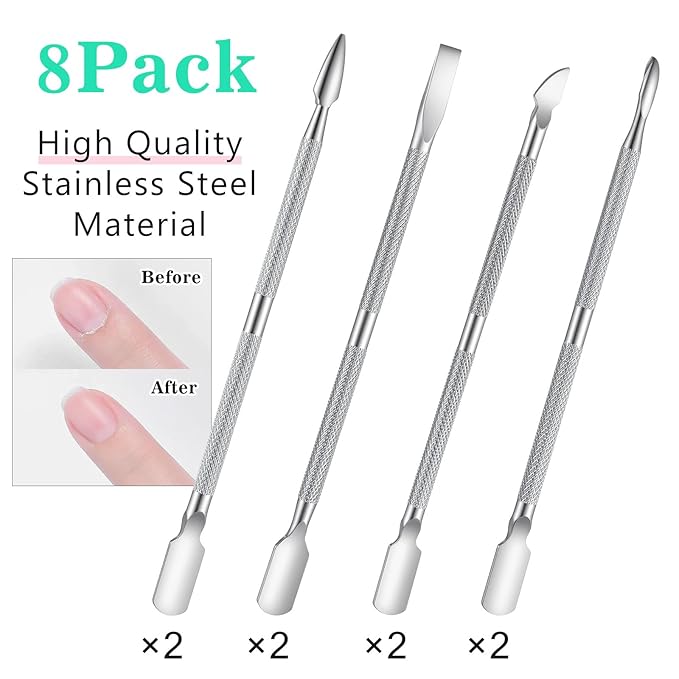 8 Pcs Nail Cuticle Pushers Professional Cuticle Peeler Scraper Stainless Gel Nail Polish Remover Durable Pedicure Manicure Tools Nails Cleaner Cuticles Care for Fingernails Toenails