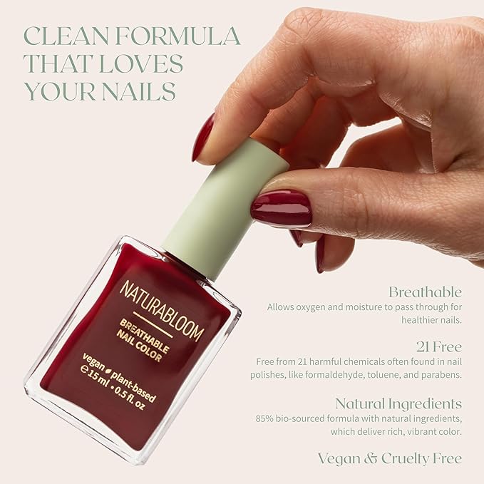 Breathable Premium Long Lasting Nail Polish (Ruby Red) - Vegan & Toxin-Free