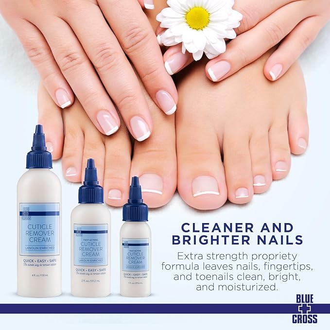 Blue Cross Cuticle Remover Cream for Dry Damaged Cuticles, Moisturizing Cuticle Softener for Nails, Professional Nail Care for Dry Manicures, Brittle Hang Nails, Made in USA, 4oz