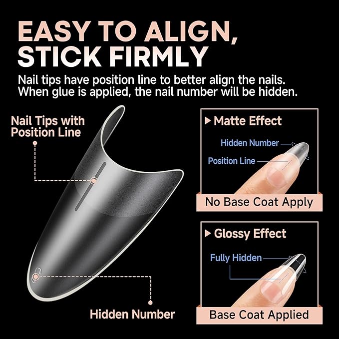 UNA GELLA Medium Almond Gel Nail Tips: Full Matte Almond Shape Nail Tips Half Cover 216pcs Medium Almonds Press On Nails DIY Salon for Fake Acrylic False Nails 12 Sizes, Saving Design Gelly Tips