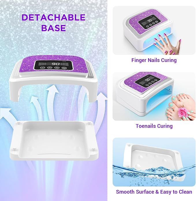 Aedavey Cordless Nail Lamp, Rechargeable UV Nail Lamp for Gel Nails, LED Nail Lamp with 4 Timer Modes, Gel Nail Light Decorate with Sparkling Nail Rhinestones Diamond (Sparkly Purple Diamond)