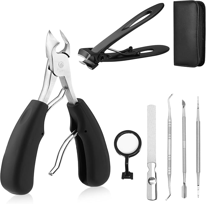 Navaris Thick Nail Clipper Set - Precise Large Heavy Duty Nail Cutters for Thick Toe Nails - Big Toenail Clippers Kit for Thick Nails - Comfortable Easy Grip - with Storage Bag