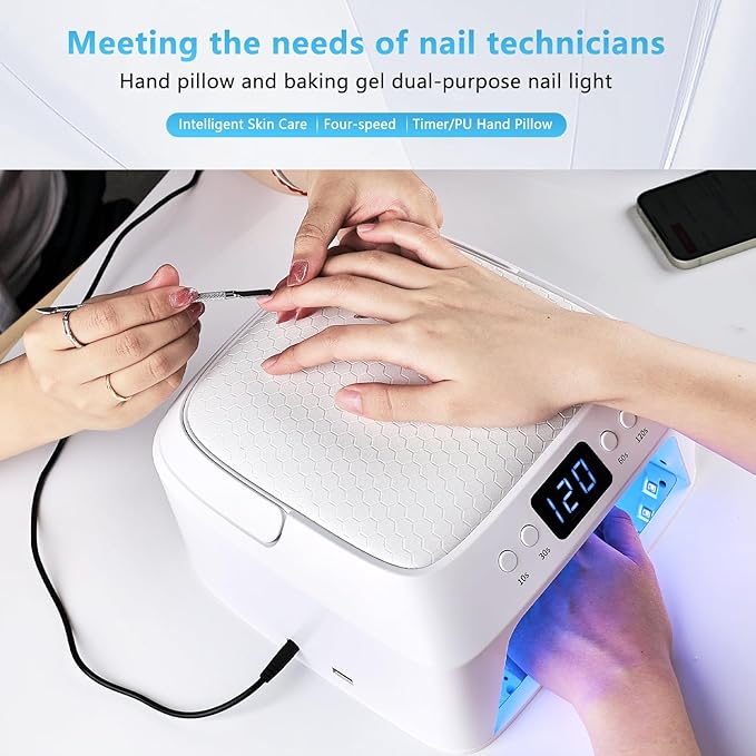 JODSONE U V LED Nail Lamp with Hand Pillow Large Space for Salon Portable Handle Front and Rear Dual Display Professional Nail Lamp Fast Drying Gel Nail Polish