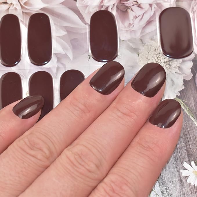 Semi Cured Gel Nail Strips (Wine Red)-22 PCS Nail Stickers | Gel Wraps | Light Required, Salon Quality & Easy to Use