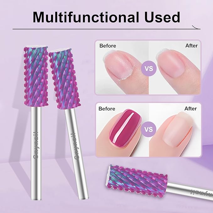 3/32" Small 5.35MM Barrel Bit Tungsten Carbide Nail Drill Bit Safety Bit for Gel & Acrylic Removal, 2- Way Rotating Efile Tip, Salon Electric File Accessory (XXC Girt, Purple)