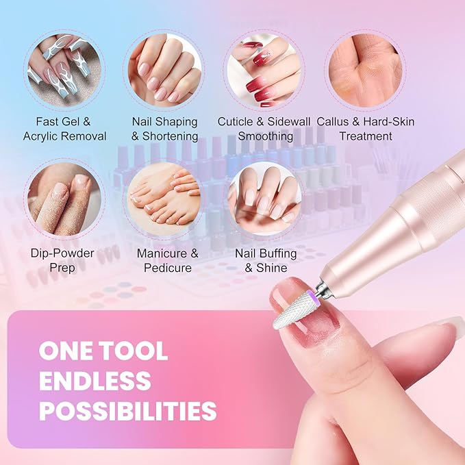 Nail Drill Professional, 50000RPM Rechargeable Cordless Electric Nail Kit with Bits & Anti-Slip Pad, Portable for Acrylic/Gel Removal & Faster Shaping, Manicure & Pedicure at Home or Salon