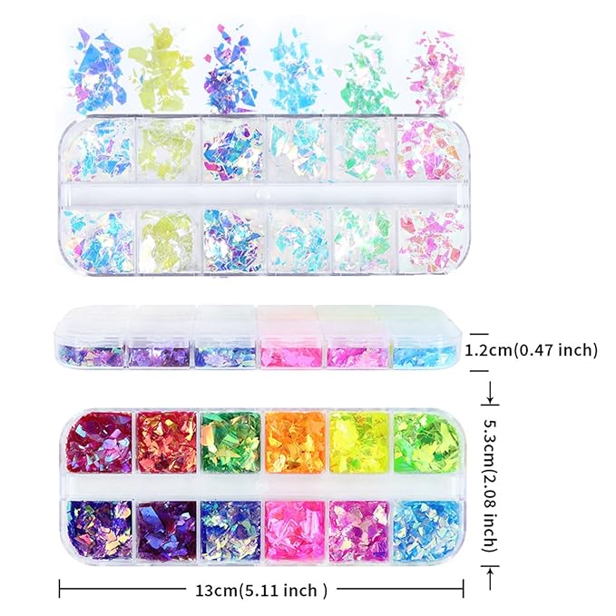 24-Color Mermaid Nail Glitter & Sequins - Irregular Fluorescent Holographic Nail Stickers for DIY Makeup Decoration