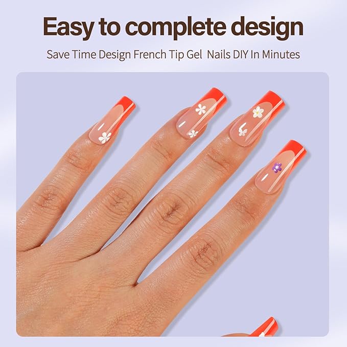 Misssix XBASICTIPS French Tip Press On Nails, 300Pcs Red French Gel Nail Tips Long Square, Soft Gel Pre-shaped No Need to File 3 in 1 Tips, Fake Nails for Nail Art DIY Extension Designs 15 Sizes
