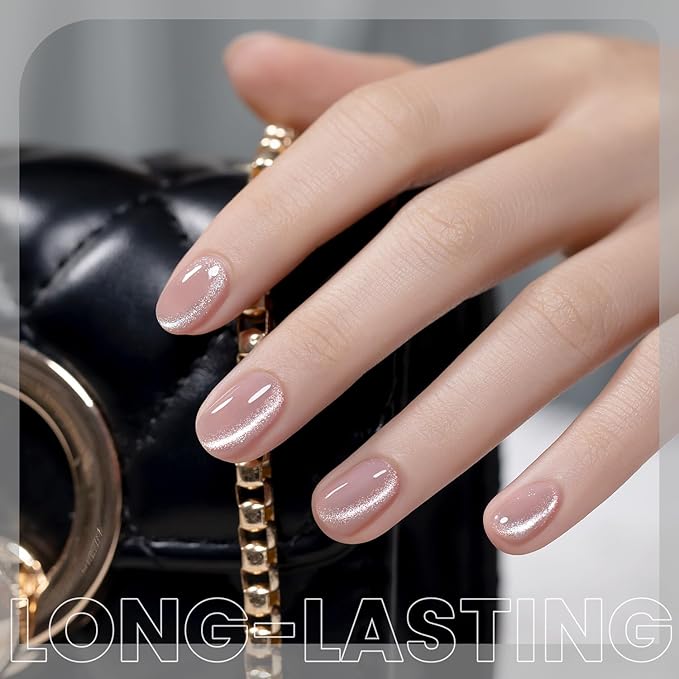 RARJSM Silver Diamond Cat Eye Gel Nail Polish Reflective Translucent Clear White Glitter Cateye Gel Polish 15ml Single Bottle with Magnet Stick UV LED Curing Requires Soak Off for Home Salon