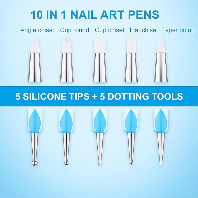 5PCS Dual-Ended Nail Art Dotting Pens – Silicone Sculpting & Dotting Tools Set for Acrylic Gel Nail Design, Gradient, Carving, DIY Manicure