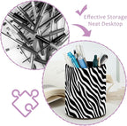 Leather Pen Holder for Desk, Zebra Print Pencil Cup Pen Organizer Makeup Brush - Image 4