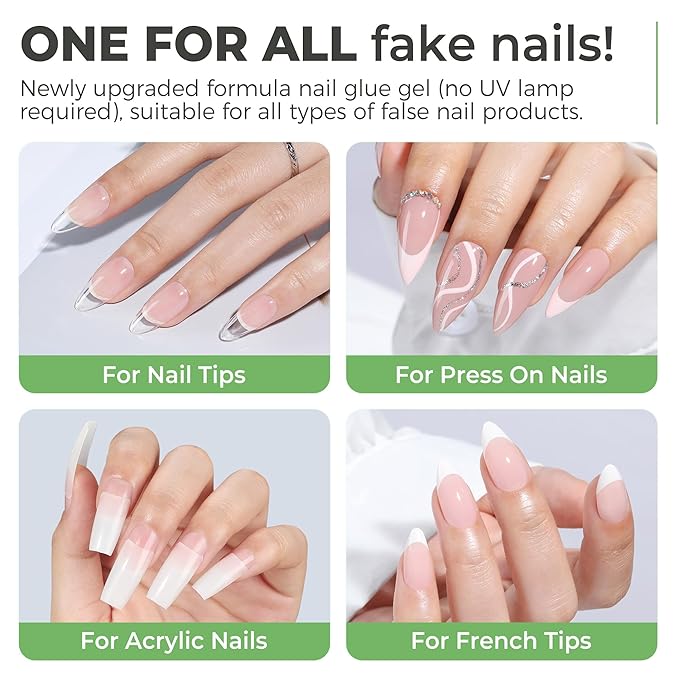 UNA GELLA Super Strong Gel Nail Glue for Press Ons: No U V Lamp Needed Glue Gel, Travel-Size 5ml Nail Adhesive for Press on Nails, Nail Tips&Acrylic Nails-Quick Dry, No Smell, Long-Lasting