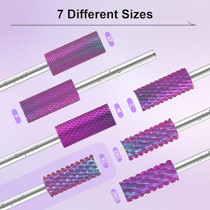 3/32" Small 5.35MM Barrel Bit Tungsten Carbide Nail Drill Bit Safety Bit for Gel & Acrylic Removal, 2- Way Rotating Efile Tip, Salon Electric File Accessory (XC Girt, Purple)