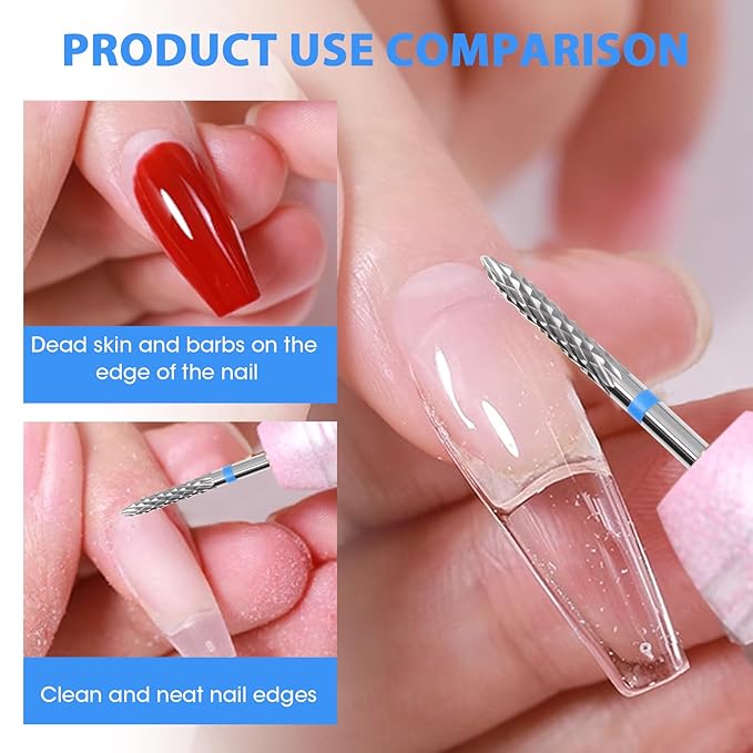 3/32" 5 in 1 Professional Carbide Nail Drill Bits Sets, 3 Pack Tungsten Safety Drill Bits Tech, Cuticle Bit Fast Remove for Manicurist Nail Salon Manicure Pedicure Gel Polishing (3 Shapes)