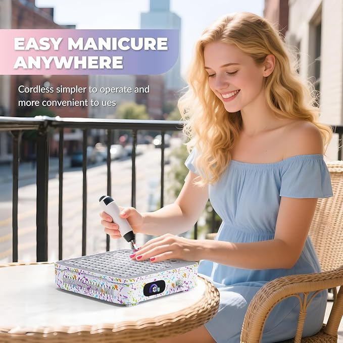 Cordless Nail Dust Collector, 1000PA Professional Dust Collector Nail Tech, Rechargeable Nail Vacuum Dust Collector for Beginner with Reusable Filter, Portable Nail Fan Dust Collector for Home & Salon