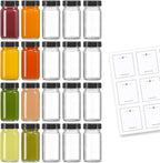 20 PACK 2 oz Glass Shot Bottles w/ Black Lids & 20 Labels by MakeLifeBetterEasier