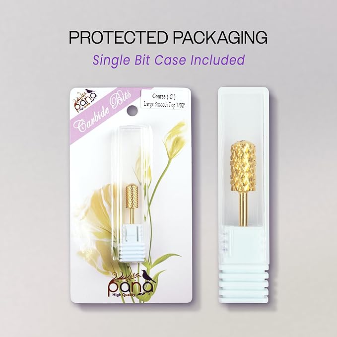 PANA 3/32" Large Smooth Round Top Safety Carbide Nail Drill Bit for Gel Polish & Acrylic Removal Nail Salon Manicure Pedicure Electric File Tools (Large Barrel - Gold, Coarse)
