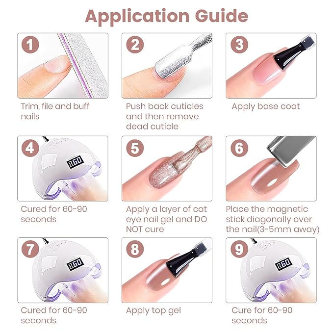 RARJSM Nude Mavue Rose Pink Cat Eye Gel Nail Polish Magnetic Sparkle Silver Ceramic Diamond Shimmer Translucent Sheer Cateye Gel Polish 15ml UV LED Curing Requires Soak Off Home Salon Manicure