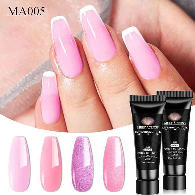 MEET ACROSS Poly Nail Gel 10Pcs Nail Extension Gel Set and Nail Extension Starter Kit for Beginners Nail Art DIY Home Gifts for Women (Pink, 12pcs)