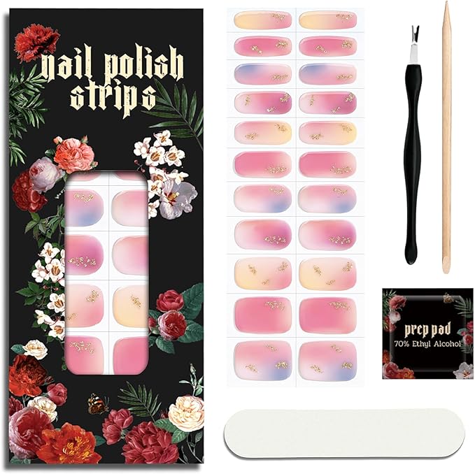 Nail Polish Strips - 22 Pcs Salon Quality Gel Nail Stickers - Long Lasting Wraps (Stardust Pink Kiss)