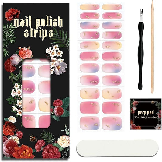 Nail Polish Strips - 22 Pcs Salon Quality Gel Nail Stickers - Long Lasting Wraps (Stardust Pink Kiss)