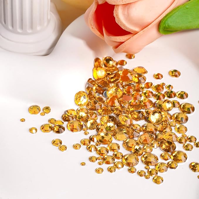 Canvalite 2784Pcs Gold Rhinestones Flatback Gems, Nail Rhinestones Nail Art Gems with Jewelry Glues, Pick Up Tweezers and Rhinestone Picker Dotting Pen, Nail Art Tools for Nails, Clothes, Face, Craft