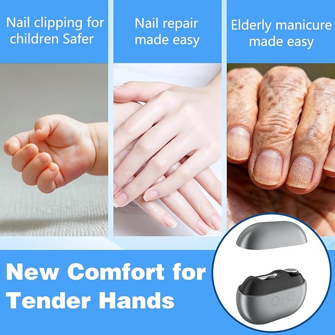 Easyclip Smart Nail Clipper, 3 in 1 Fanyil Easy Clip Nail Clippers,Electric Nail Clippers for Seniors, Polishing Clipper with LED Light & Nail Scraps Storage, for Limited Mobility People (White)