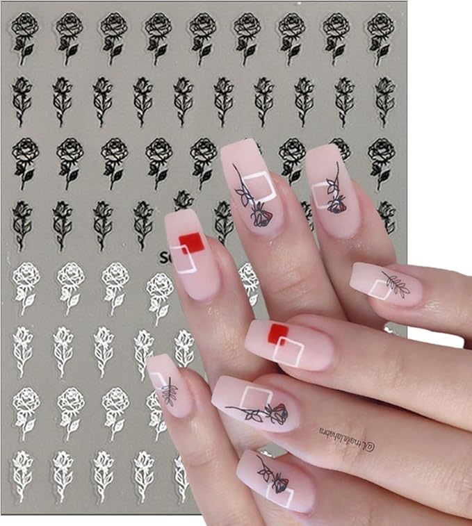 6 Sheets Butterfly Nail Art Stickers Decals 3D Self-Adhesive Holographic Aurora Black and White Butterfly Nail Design Stickers Women DIY Nail Art Decoration