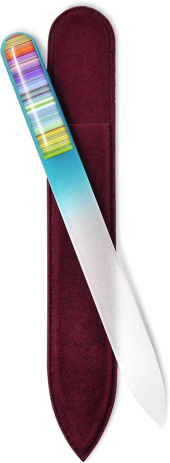 GLADZY 3D Czech Glass Nail File with Case – Crystal Nail File for Natural Nails, Double Sided Dual Grit Coarse & Smooth Etched Surface, Comfort 3D Grip Handle, Professional Manicure Tool, Made in EU