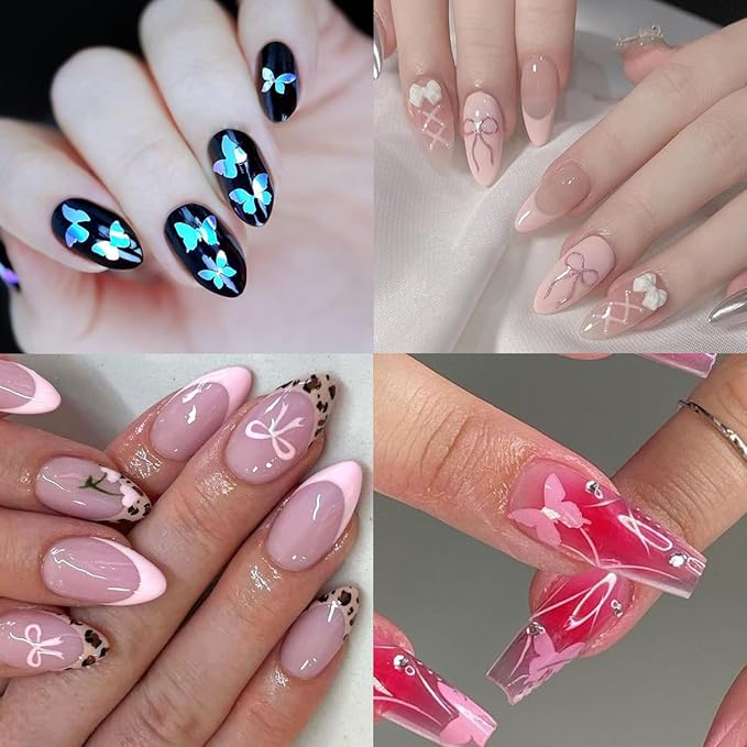 6 Sheets Airbrush Stencils Nail Stickers 3D Self Adhesive Bow Nails Decals Cute Hollow Butterfly Bow Designs French Nail Stamper Tools Auxiliary Butterfly Nails Guides Stickers for Women Manicure
