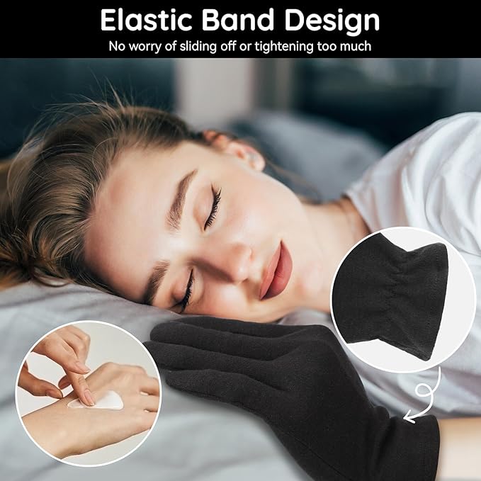 Segbeauty 12 Counts Elastic Black Cotton Gloves for Women, 6 Pairs Sleeping Moisturizing Cotton Gloves for Men with Elastic Band, Hand Spa Moisture Glove for Dry Hands Overnight, Sleep Lotion Glove