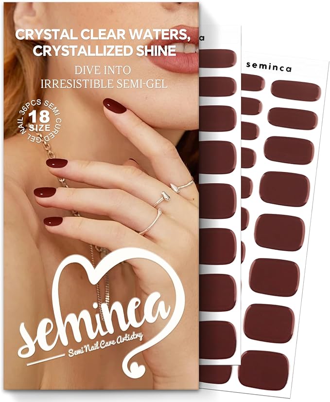 Semi Cured Gel Nail Strips-Sweat Resistant Adhesive,Sports & Shower Safe,Glossy Press Ons,18 Size Designs Works with Any UV/LED Lamps(Chilly)