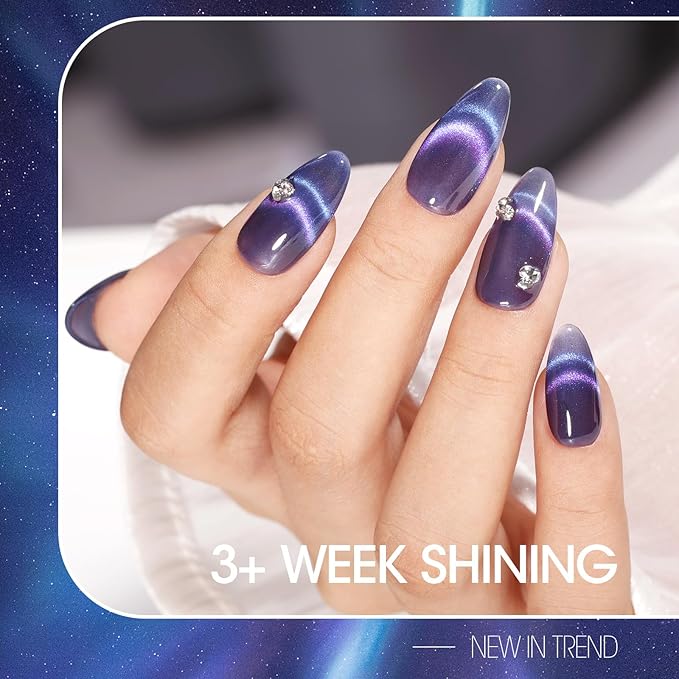 Gellen Cat Eye Gel Nail Polish, 18ml Blue Purple Color Cat Eye Gel Polish with Magnet Stick, Holographic Glitter Cat Eye Nail Polish Soak Off Nail Art Manicure at Home