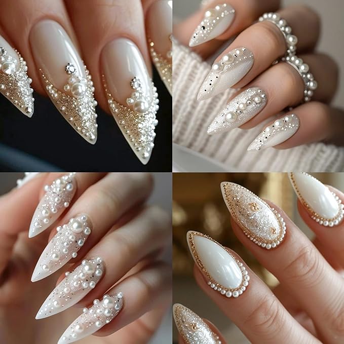 12Grids Pearls Nail Charms Nail Art Rhinestones for Acrylic Nails 3D Multi Sizes Half Round Pearl Nail Charms White Flat Back Design Nail Jewelry for Women DIY Nail Art Crafts Decoration Supplies