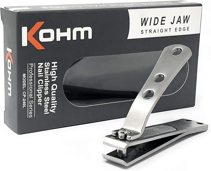 KOHM Straight Blade Nail Clippers with Nail File (in Build) - Heavy-Duty, Stainless Steel, Professional Toenail Clippers - Nail Cutters for Seniors and Adult