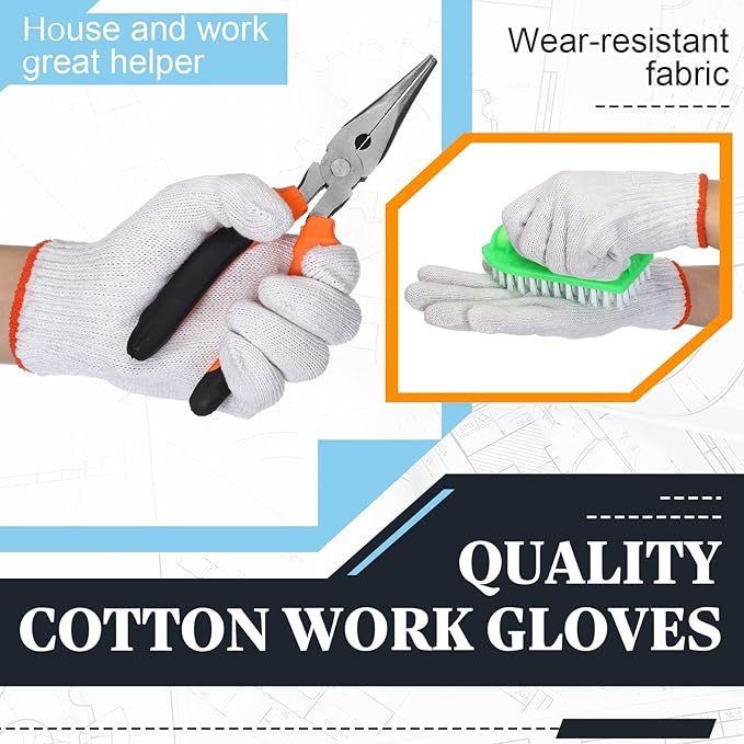 Sureio 100 Pairs Cotton Gloves Hand Cotton Liners Safety Knitted Polyester Gloves for BBQ Roping Men Women