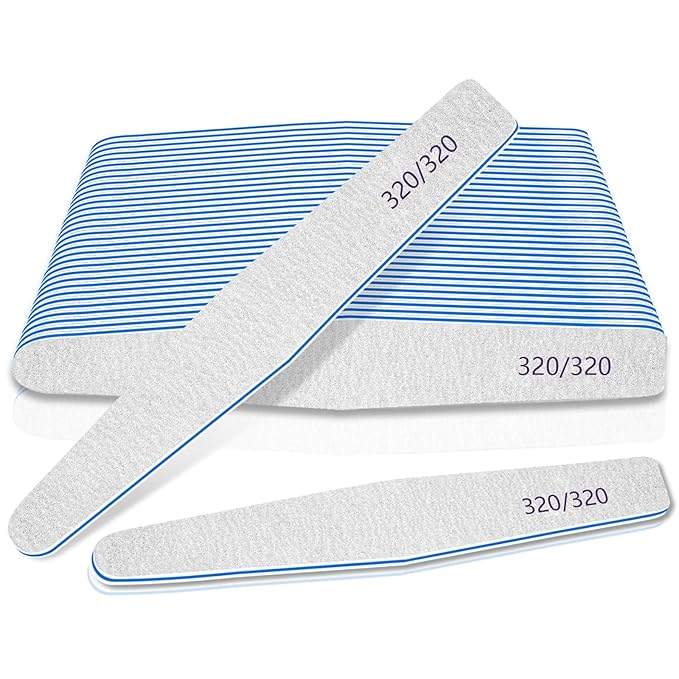 12pcs Nail Files, Professional 320/320 Grit Nail File for Natural, Acrylic Gel Nails or Thick Nails, Reusable Double-Sided Emery Board Nail Files