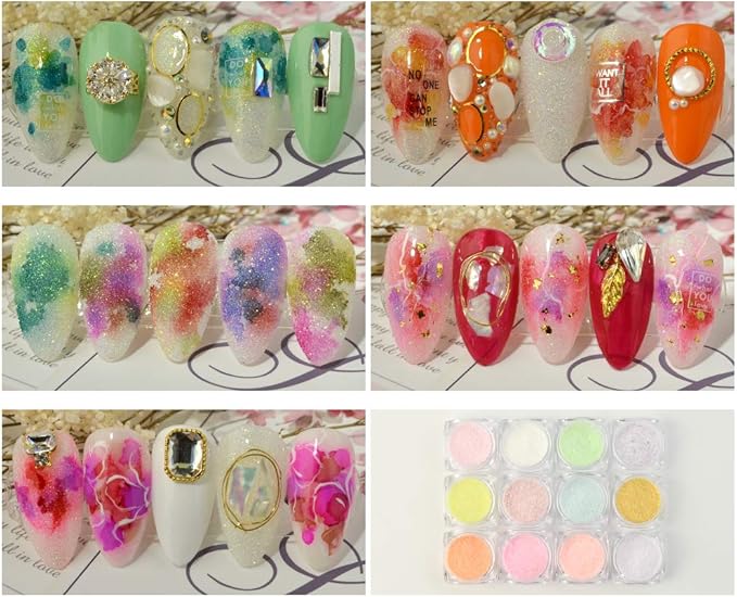 12 Bottles Nail Art Glitter Sugar Powder Holographic Shining Sugar Nail Glitter Nail Art Decoration DIY Crafts