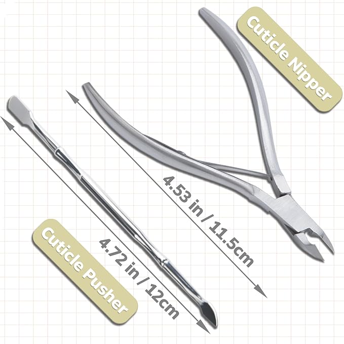Guowall 2pcs Cuticle Trimmer Remover and dead skin pusher Personal Beauty Care Tools Manicure Set with Metal Storage Box