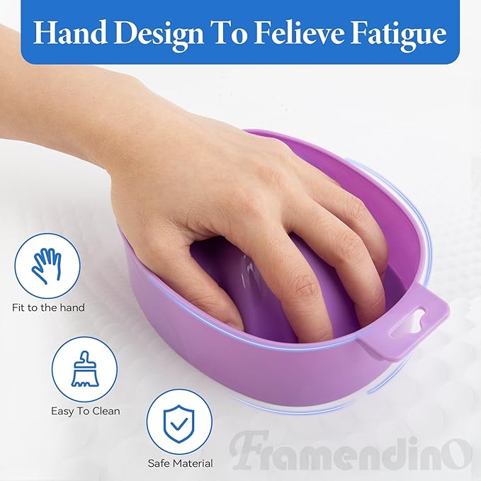 Framendino, 2 Pack Purple Nail Art Tips Hand Soak Bowl Tray Manicure Spa Bowls for Salon Home
