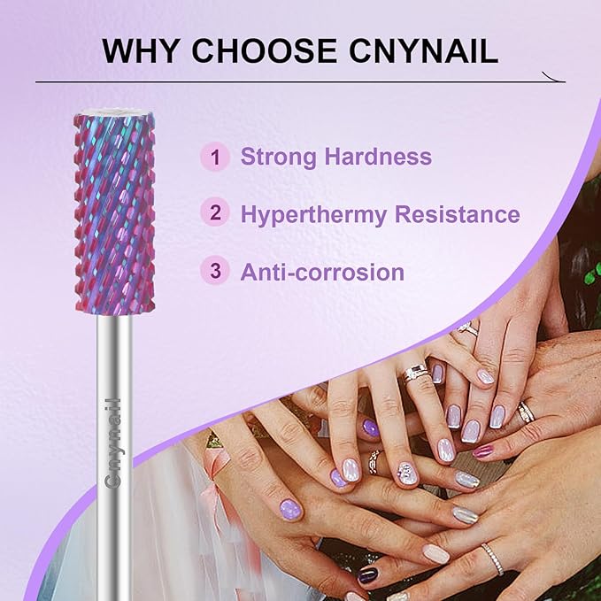 3/32" Small 5.35MM Barrel Bit Tungsten Carbide Nail Drill Bit Safety Bit for Gel & Acrylic Removal, 2- Way Rotating Efile Tip, Salon Electric File Accessory (XC Girt, Purple)