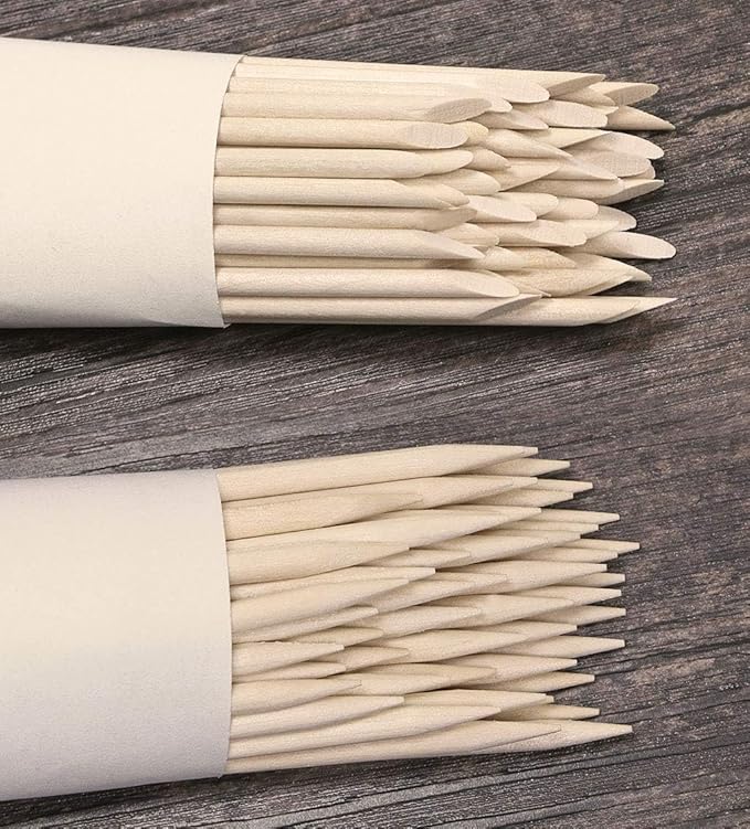 Onwon 200 Pieces Orange Wood Sticks - Double Sided Nail Art Multi-Functional Cuticle Pusher Remover, Clean Nail Polish - 110mm Pointed End & Flat End Manicure Pedicure Tool